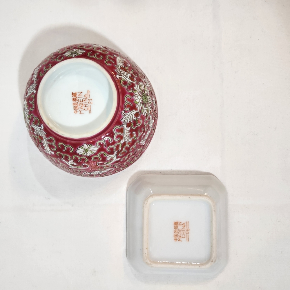 Asian Ceramic Rice Bowl Divided Condiment Dish Set - Picture 4 of 6